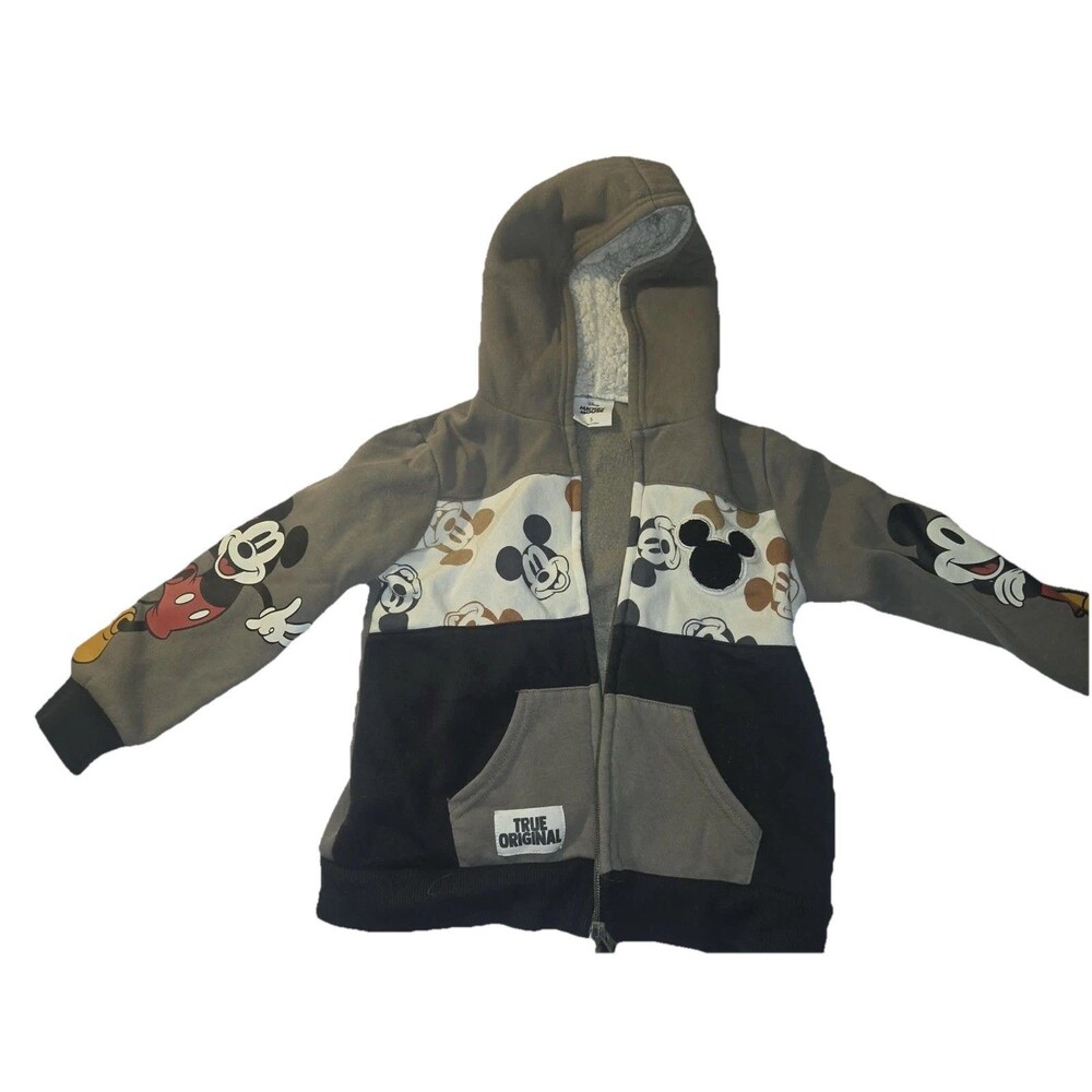 Disney Mickey Mouse Kids Full Zip Hooded Fleece Hoodie Gray/Black Size 5